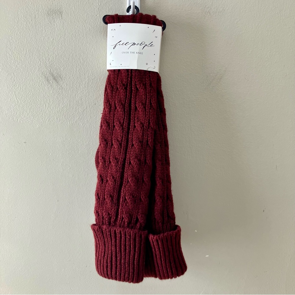 FREE PEOPLE Burgundy Cable Knit Over the Knee Socks